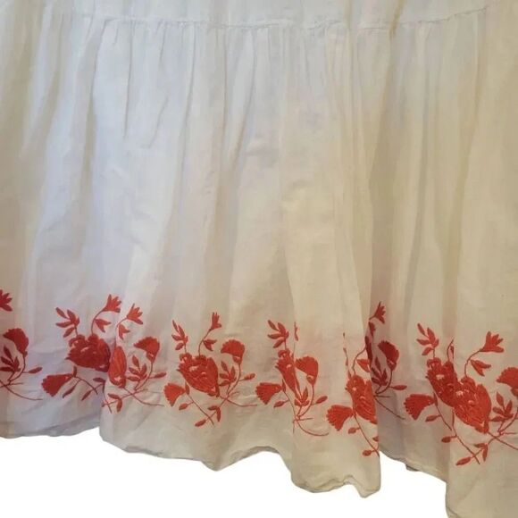 Old Navy Women's White & Dark Orange Cotton Embroidered Lined Tiered Pull On Max - Picture 4 of 11